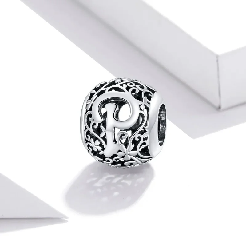 (imagine pentru) Pandora Style Charm cu Flori Openwork cu Litera P - SCC1444-P - Vizualizare 2