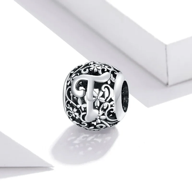 (imagine pentru) Pandora Style Charm cu Flori și Litera T Tăiate – SCC1444-T - Vizualizare 2