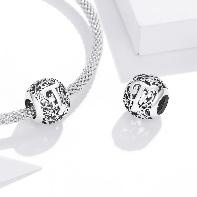 (imagine pentru) Pandora Style Charm cu Flori și Litera T Tăiate – SCC1444-T - Vizualizare 4