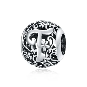 (imagine pentru) Pandora Style Charm cu Flori și Litera T Tăiate – SCC1444-T