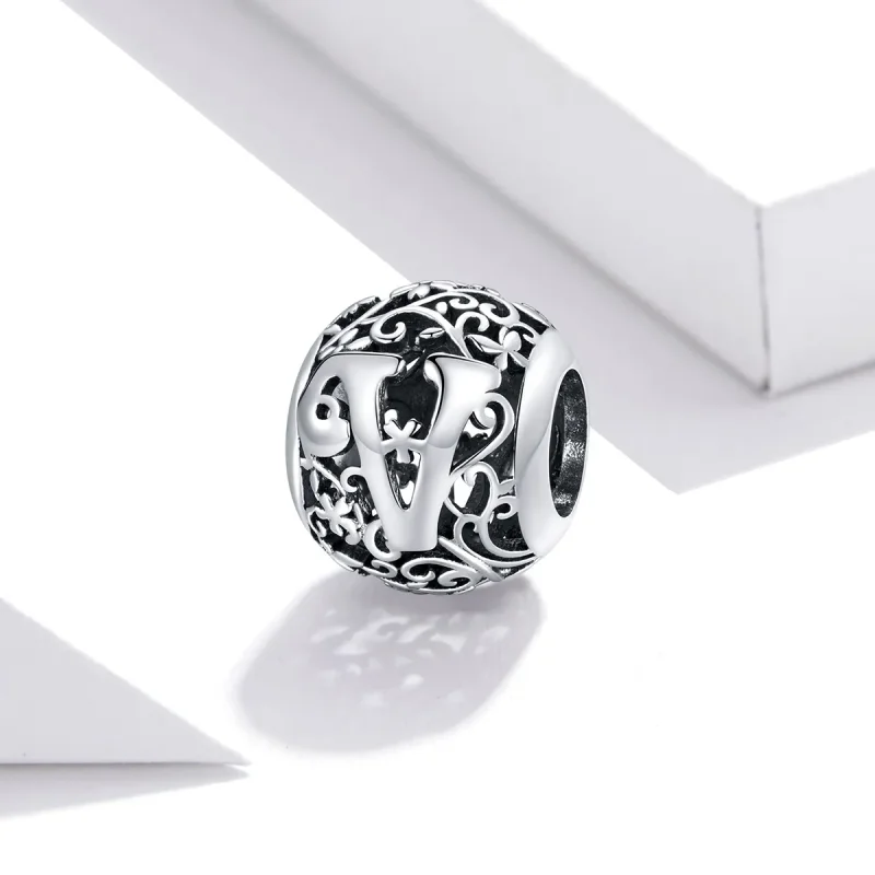 (imagine pentru) Pandora Style Charm cu Flori Openwork cu Litera V - SCC1444-V - Vizualizare 2