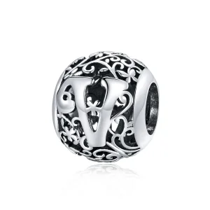(imagine pentru) Pandora Style Charm cu Flori Openwork cu Litera V - SCC1444-V