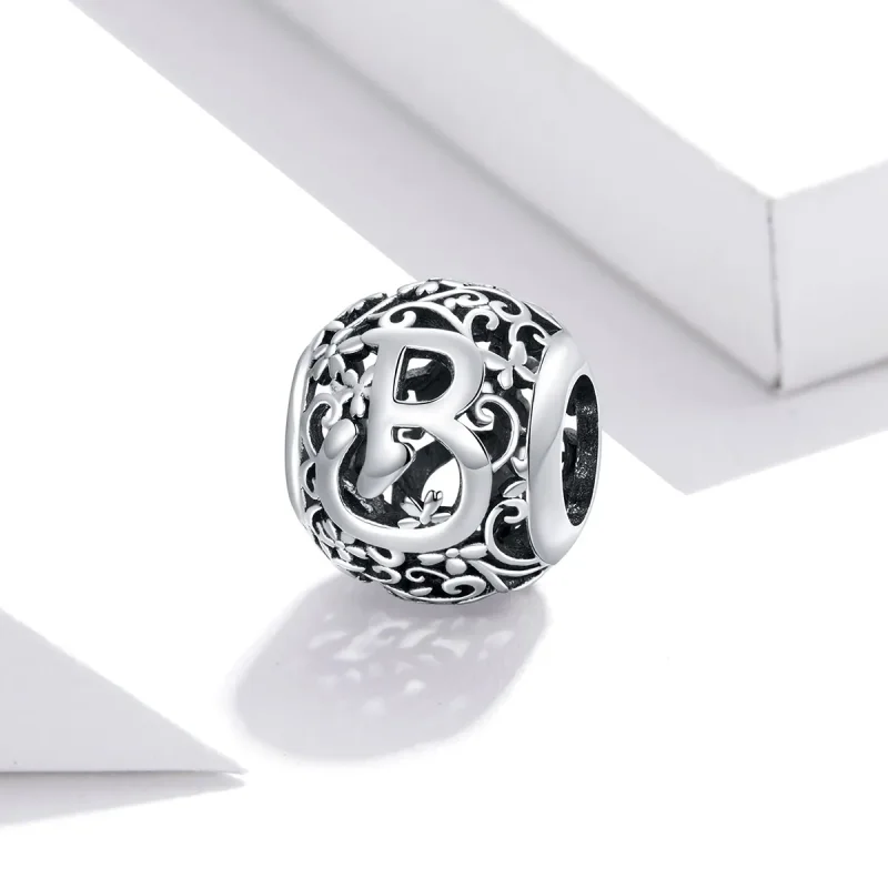 (imagine pentru) Talisman Tip Pandora Scrisoare de floare ajurată B din argint - SCC1444-B - Vizualizare 2