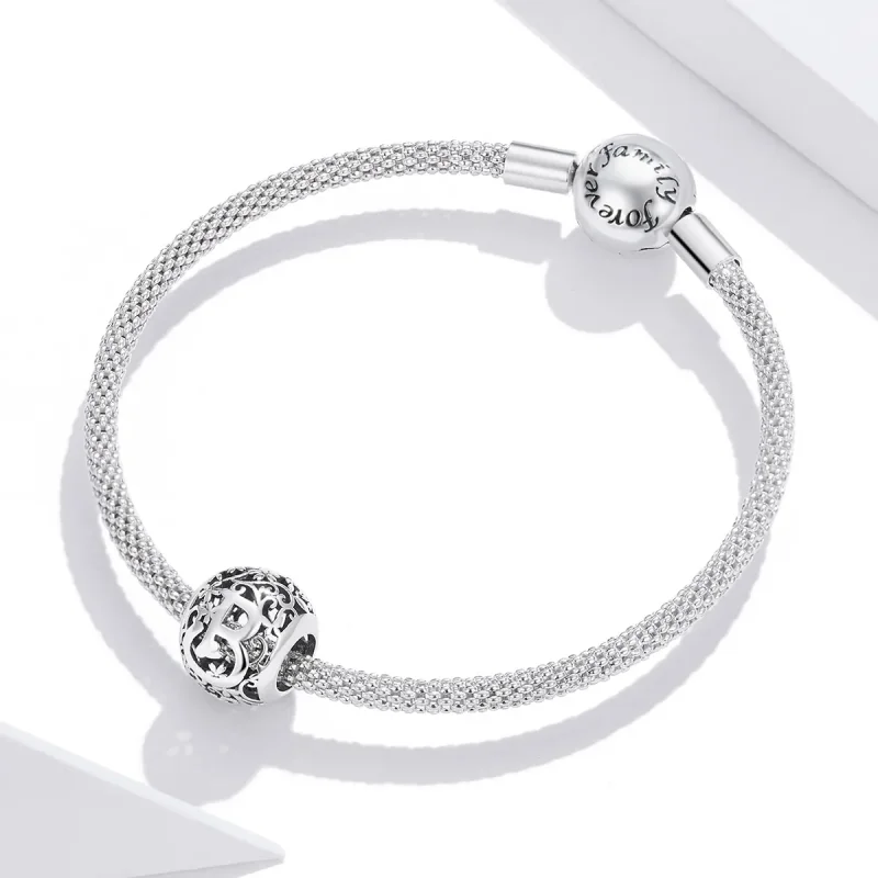 (imagine pentru) Talisman Tip Pandora Scrisoare de floare ajurată B din argint - SCC1444-B - Vizualizare 3
