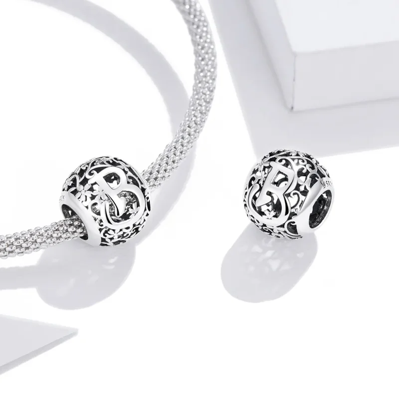 (imagine pentru) Talisman Tip Pandora Scrisoare de floare ajurată B din argint - SCC1444-B - Vizualizare 4