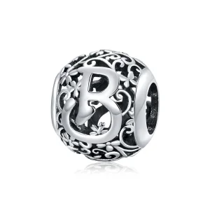 (imagine pentru) Talisman Tip Pandora Scrisoare de floare ajurată B din argint - SCC1444-B