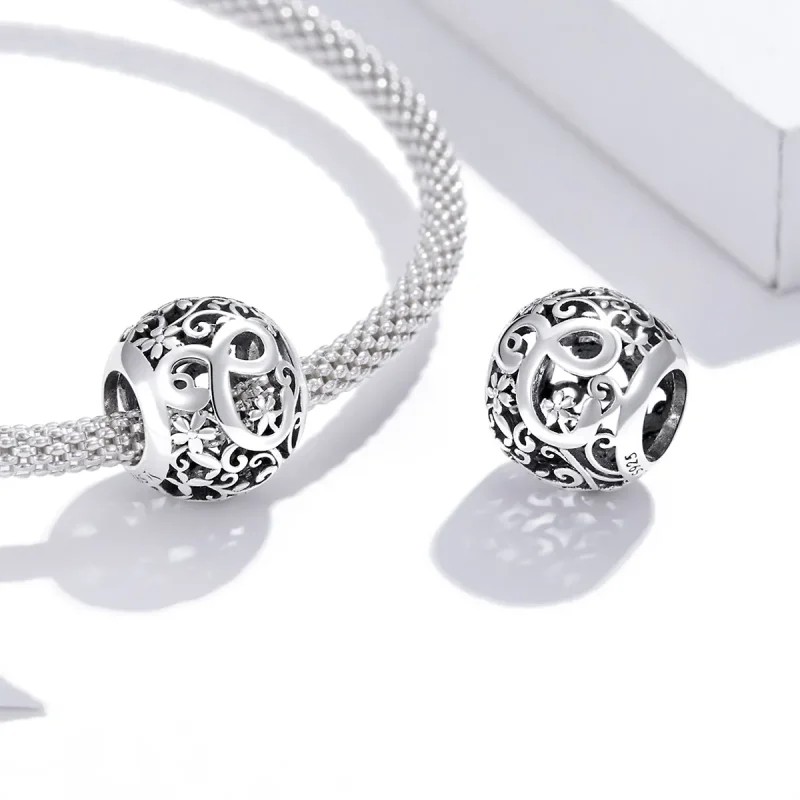 (imagine pentru) Talisman Tip Pandora Scrisoare de floare ajurată C din argint - SCC1444-C - Vizualizare 4
