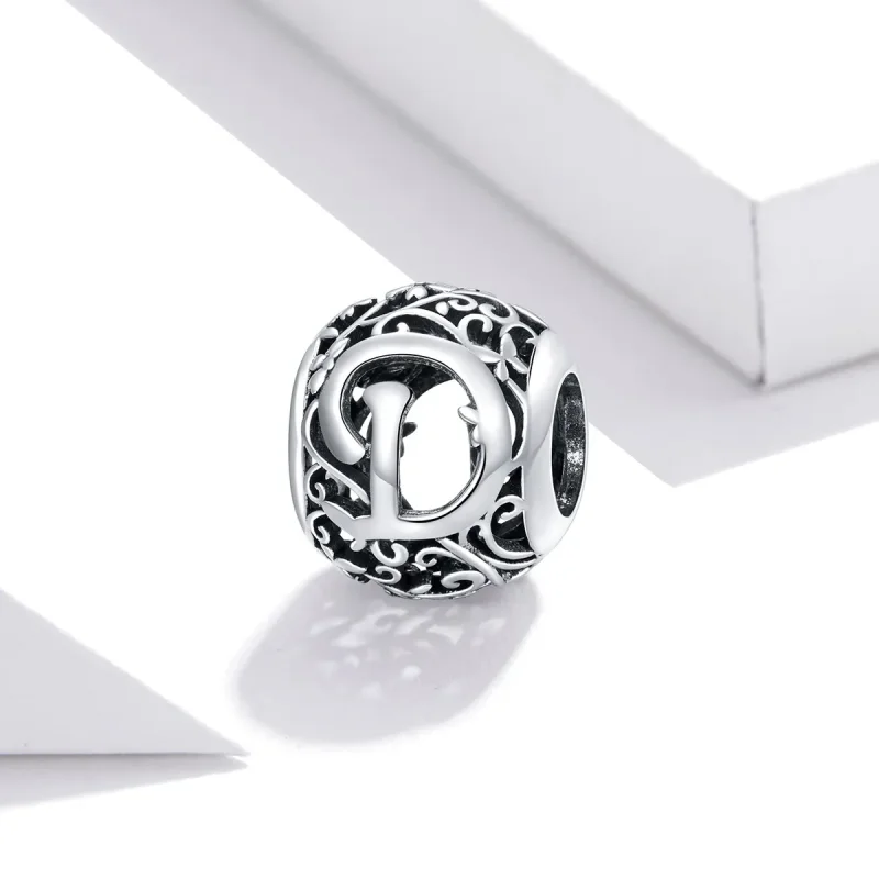 (imagine pentru) Talisman Tip Pandora Scrisoare de floare ajurată D din argint - SCC1444-D - Vizualizare 2