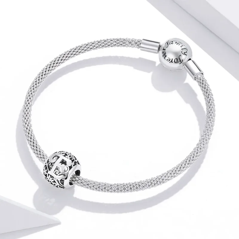 (imagine pentru) Talisman Tip Pandora Scrisoare de floare ajurată E din argint - SCC1444-E - Vizualizare 3