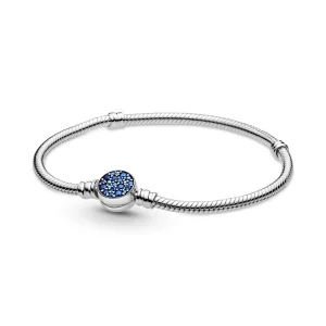 (imagine pentru) Brățară Pandora Moments, lanț clasic cu închizătoare în formă de disc albastru strălucitor - 599288C01