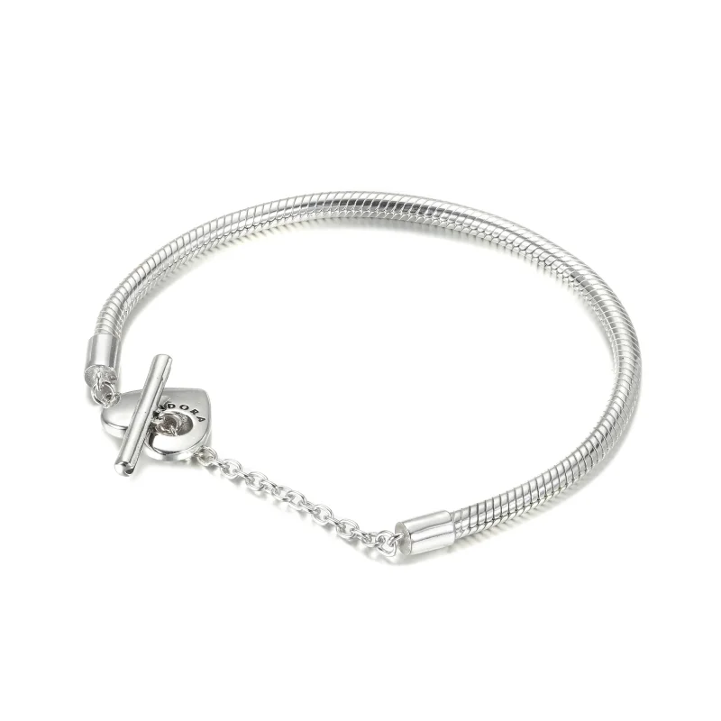 (imagine pentru) Brățară tip lanț clasic cu bară în T și inimă Pandora Moments - 599285C00 - Vizualizare 2