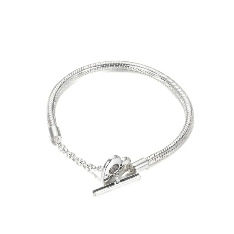 (imagine pentru) Brățară tip lanț clasic cu bară în T și inimă Pandora Moments - 599285C00 - Vizualizare 3