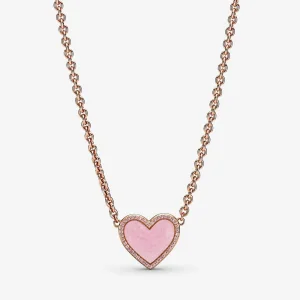 (imagine pentru) Colier Pandora cu Pink Swirl Heart din aur rose - 389279C01