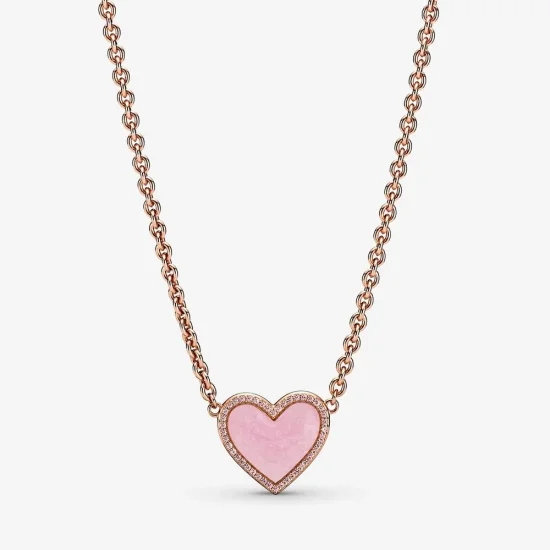 (imagine pentru) Colier Pandora cu Pink Swirl Heart din aur rose - 389279C01