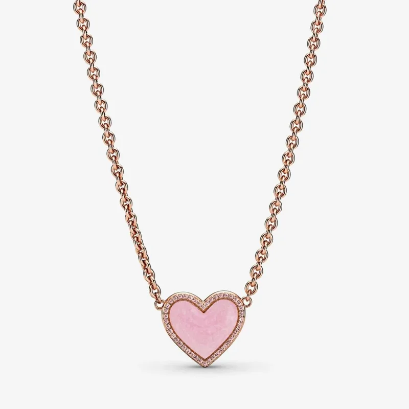 (imagine pentru) Colier Pandora cu Pink Swirl Heart din aur rose - 389279C01