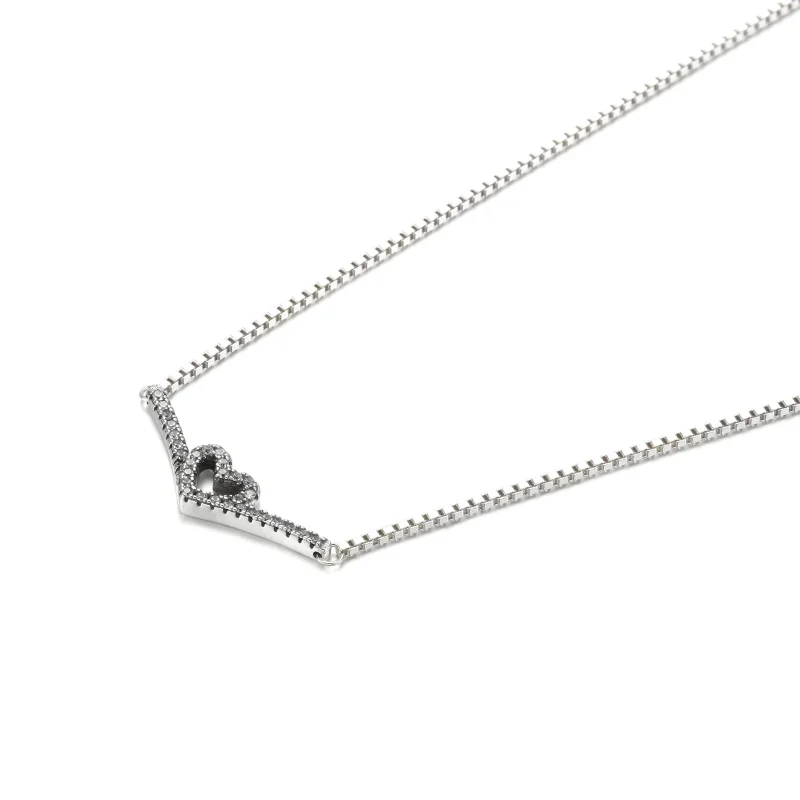 (imagine pentru) Colier Pandora cu Spumant Wishbone Heart din argint - 399273C01 - Vizualizare 2