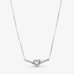 (imagine pentru) Colier Pandora cu Spumant Wishbone Heart din argint - 399273C01