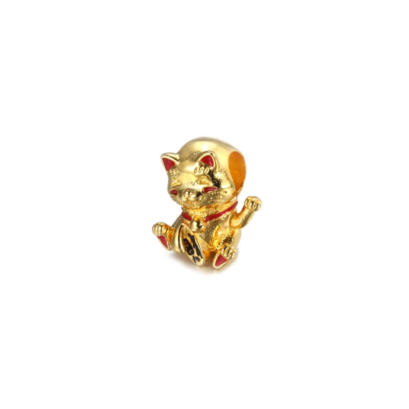 (imagine pentru) Talisman Pandora Drăguţ Pisica Fortune placat cu aur de 14 k - 769271C01 - Vizualizare 2