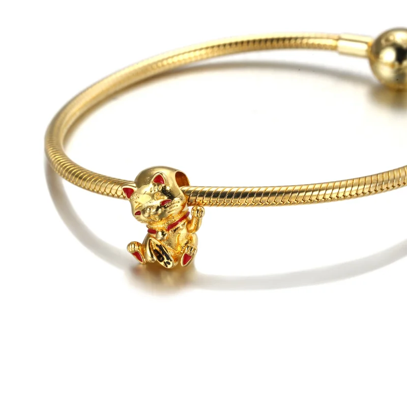 (imagine pentru) Talisman Pandora Drăguţ Pisica Fortune placat cu aur de 14 k - 769271C01 - Vizualizare 5