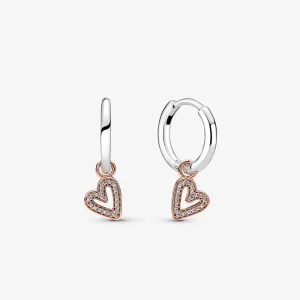 (imagine pentru) Cercei cu inele în formă de inimă PANDORA Sparkling Freehand - 280090C01