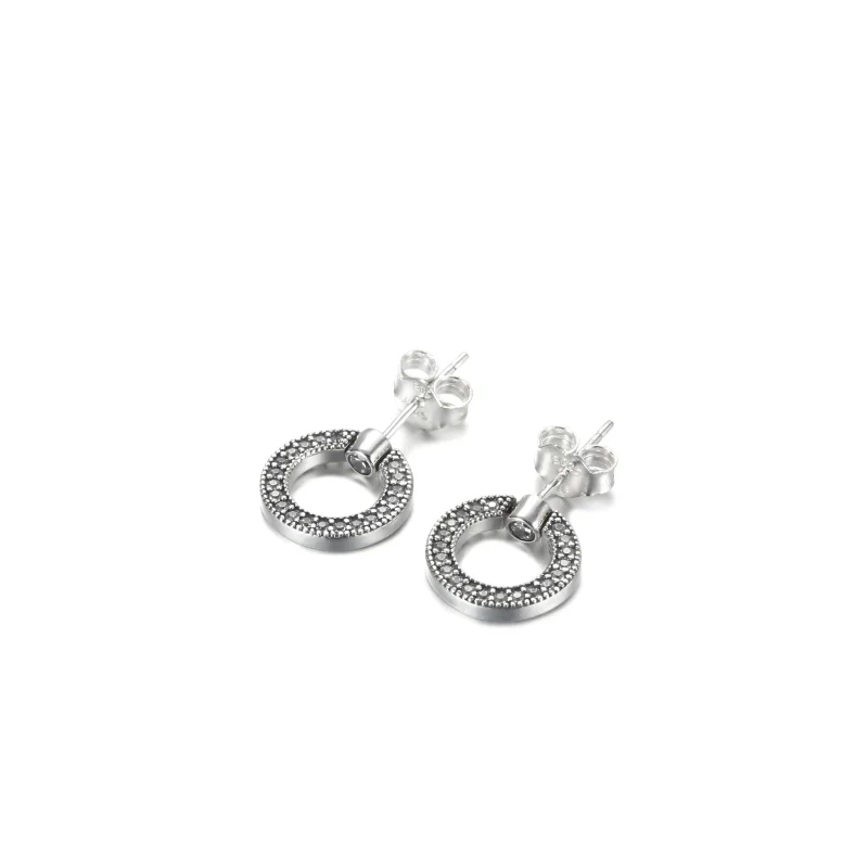 (imagine pentru) Cercei cu tije reversibili PANDORA Pavé & Logo Circle - 299486C01 - Vizualizare 2