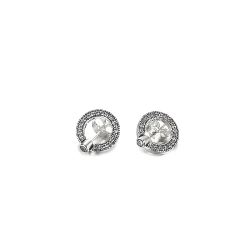 (imagine pentru) Cercei cu tije reversibili PANDORA Pavé & Logo Circle - 299486C01 - Vizualizare 3