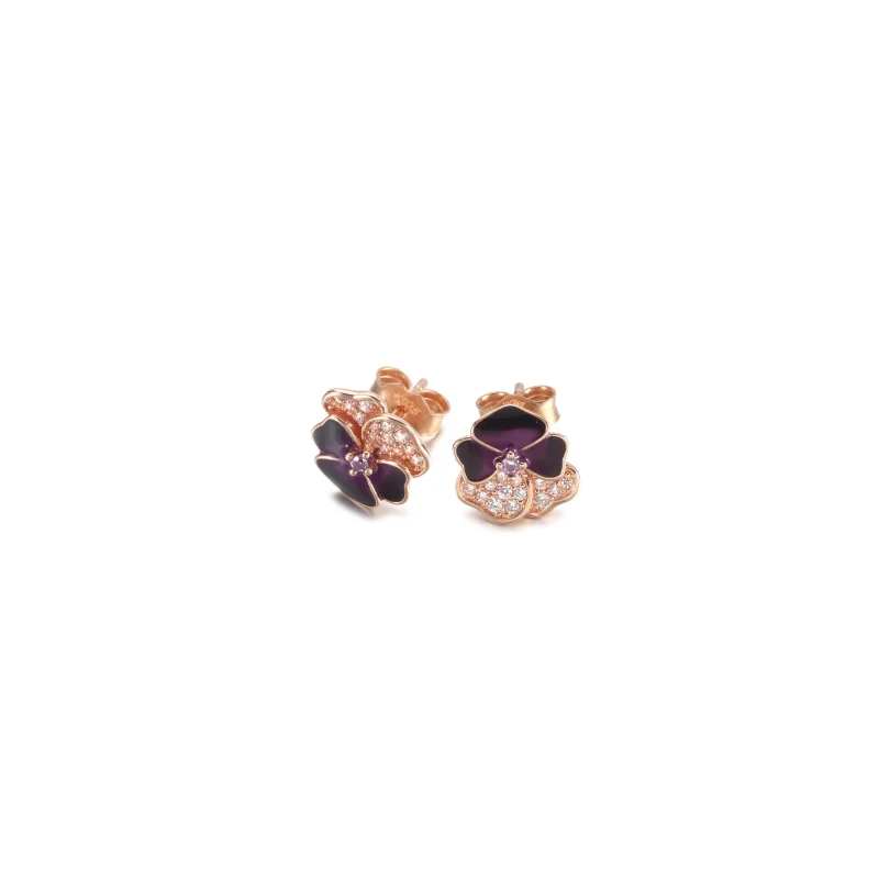 (imagine pentru) Cercei de tip șurubelniță cu floare PANDORA Deep Purple Pansy - 280781C01 - Vizualizare 2