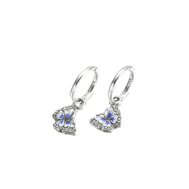 (imagine pentru) Cercei in forma de inel PANDORA Blue Butterfly - 290778C01 - Vizualizare 2
