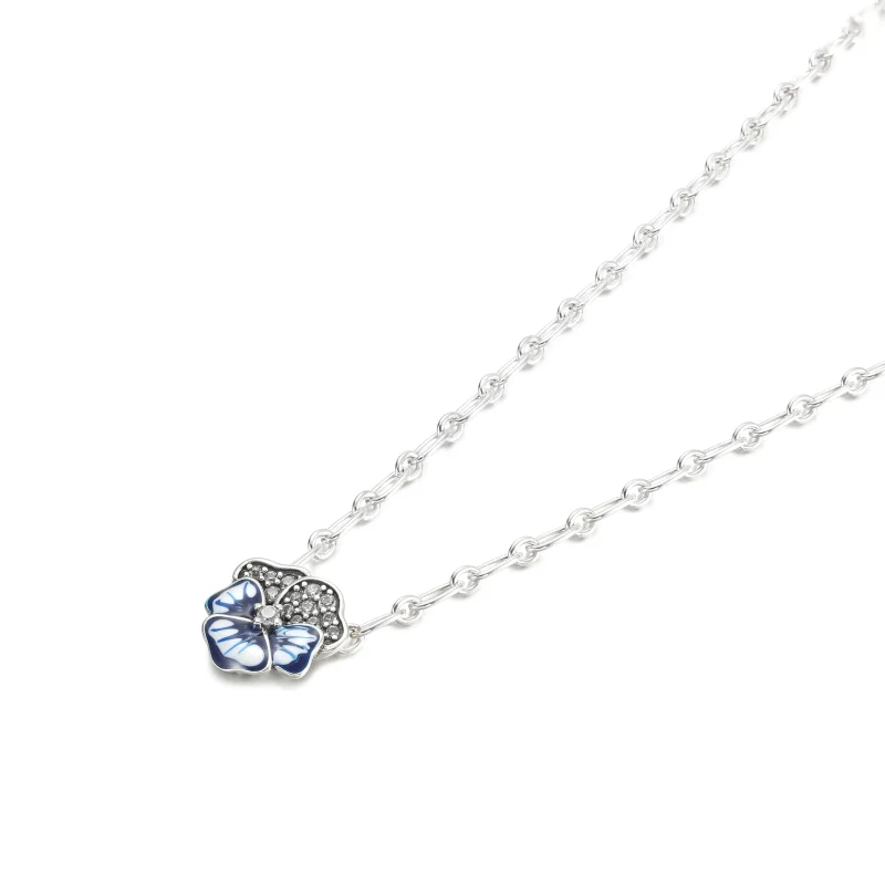 (imagine pentru) Colier PANDORA cu pandantiv floare Pansy albastră - 390770C01 - Vizualizare 2
