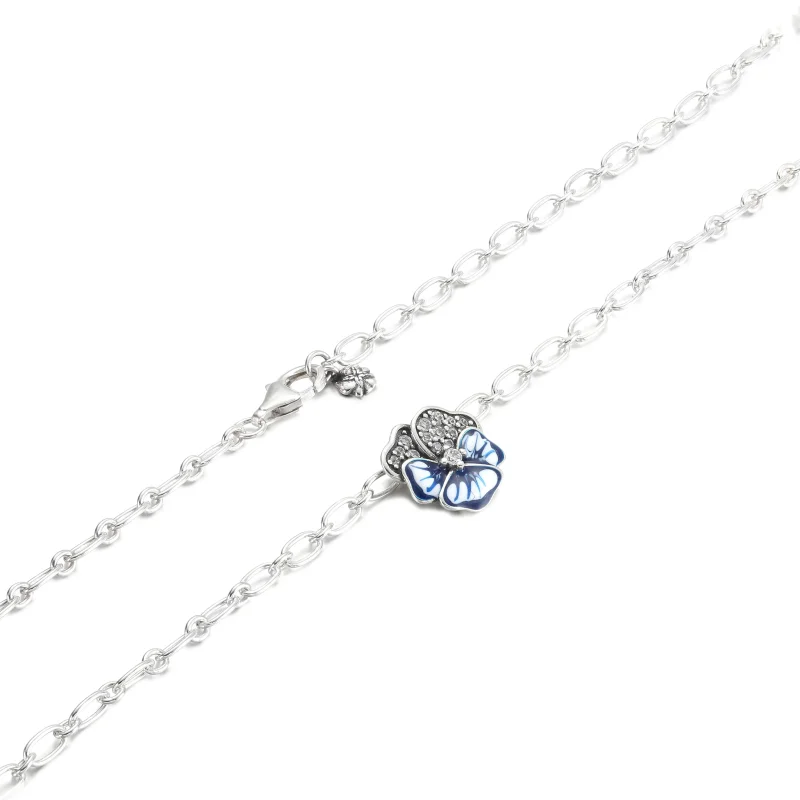 (imagine pentru) Colier PANDORA cu pandantiv floare Pansy albastră - 390770C01 - Vizualizare 5