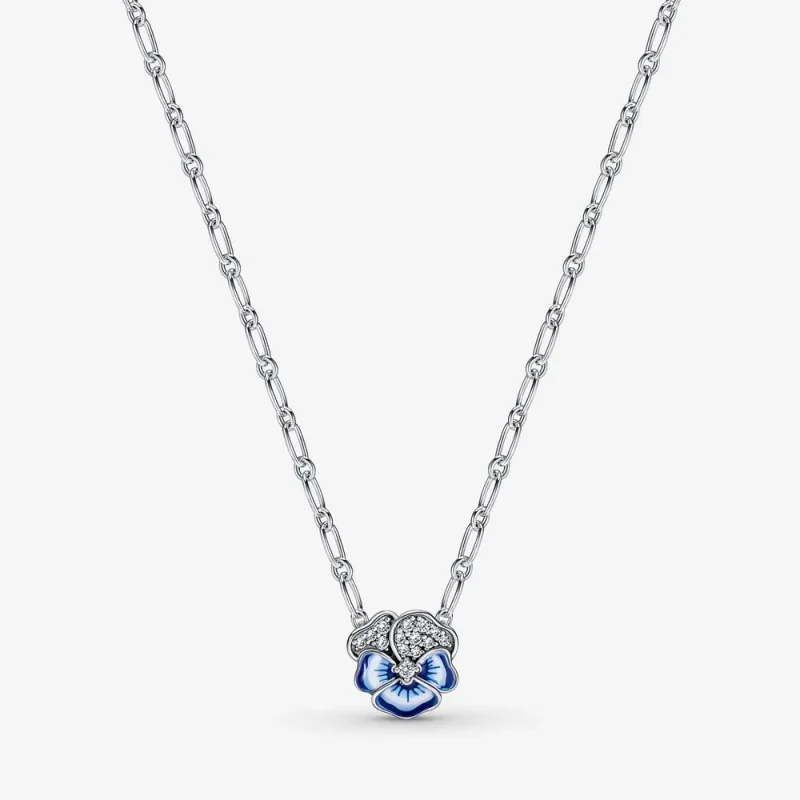 (imagine pentru) Colier PANDORA cu pandantiv floare Pansy albastră - 390770C01
