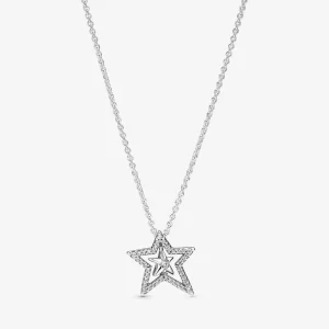 (imagine pentru) Colierul PANDORA Pavé Asymmetric Star - 390020C01