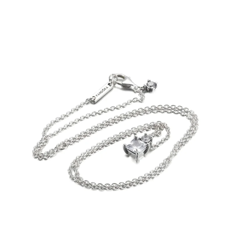 (imagine pentru) Colierul PANDORA Sparkling cu pandantiv rotund și pătrat - 390048C01 - Vizualizare 5
