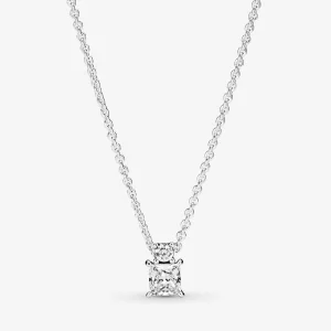 (imagine pentru) Colierul PANDORA Sparkling cu pandantiv rotund și pătrat - 390048C01
