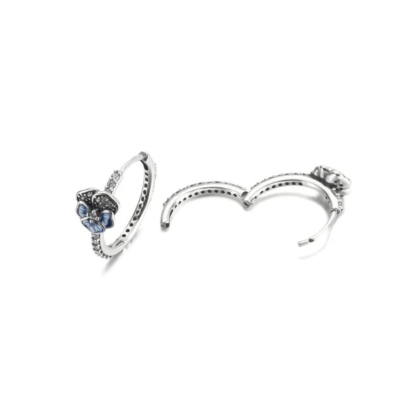 (imagine pentru) PANDORA Cercei cerc cu flori Pansy albastre - 290775C01 - Vizualizare 4