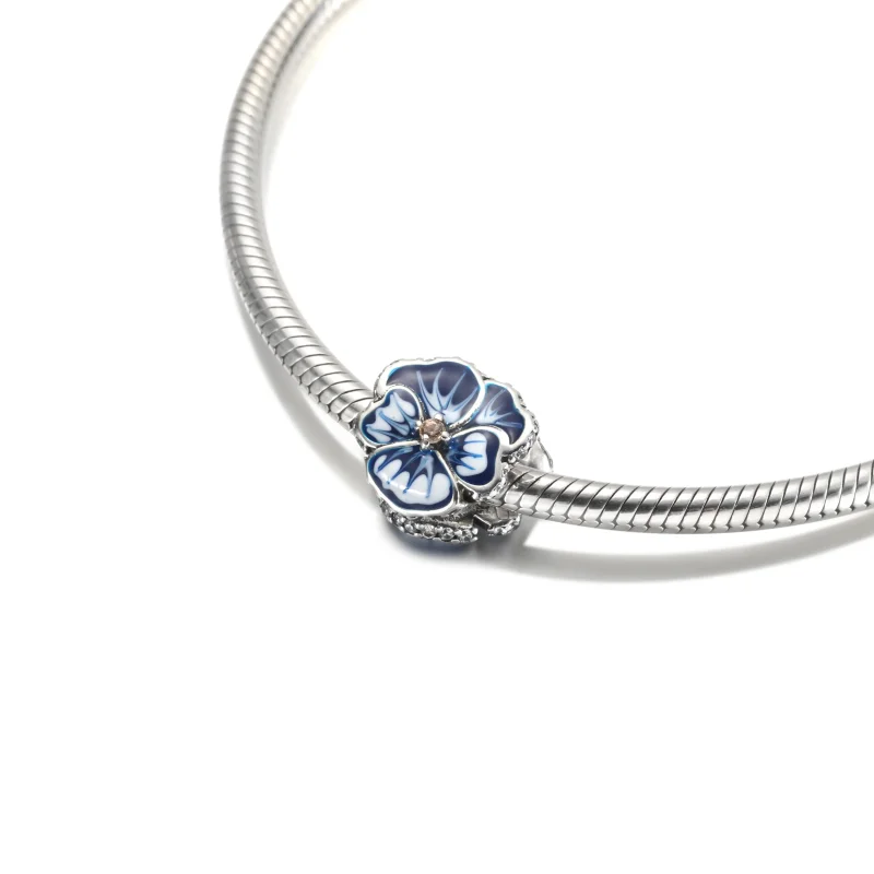 (imagine pentru) PANDORA Floare Albastră cu Panseluțe - 790777C02 - Vizualizare 4