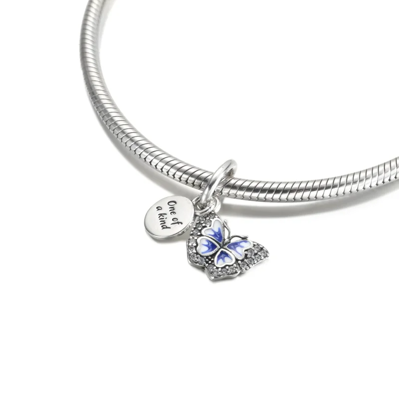 (imagine pentru) PANDORA Fluture Albastru & Ciondol Cu Citat - 790757C01 - Vizualizare 4
