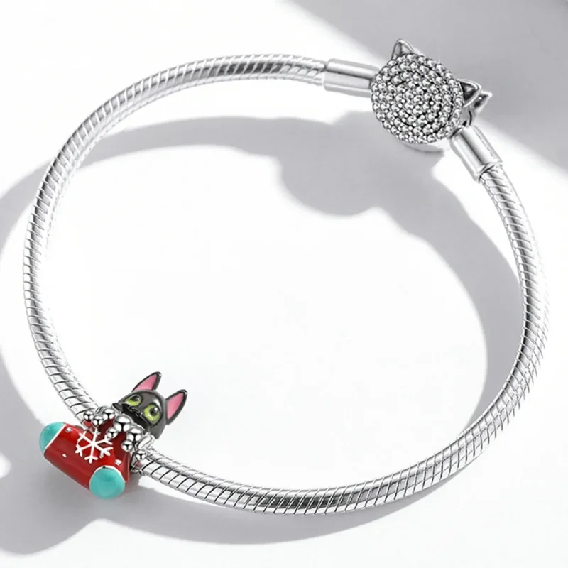 (imagine pentru) Pandora Stil Argint Ciorapi de Crăciun cu Charm de Pisică - SCC2036 - Vizualizare 3