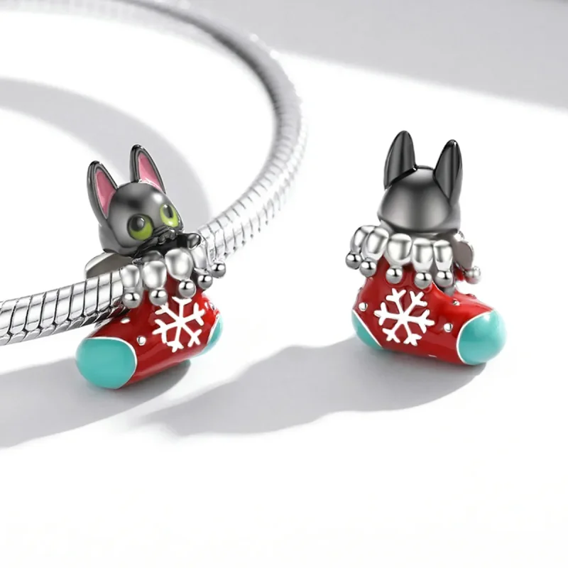 (imagine pentru) Pandora Stil Argint Ciorapi de Crăciun cu Charm de Pisică - SCC2036 - Vizualizare 4