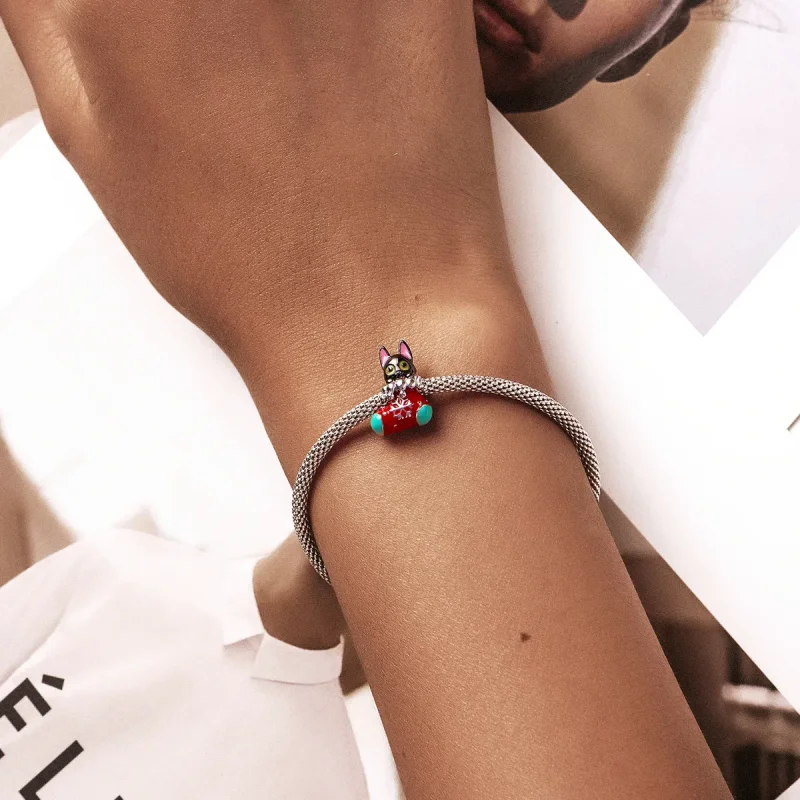 (imagine pentru) Pandora Stil Argint Ciorapi de Crăciun cu Charm de Pisică - SCC2036 - Vizualizare 5