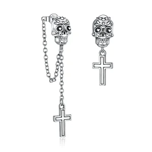 (imagine pentru) Stil Pandora, cercei dangle cu cruce și cranii argintii - BSE419