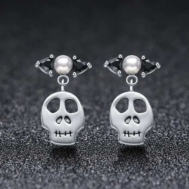 (imagine pentru) Stilul Pandora, Cercei dangle argintii cu cranii personalizate - VSE084 - Vizualizare 2