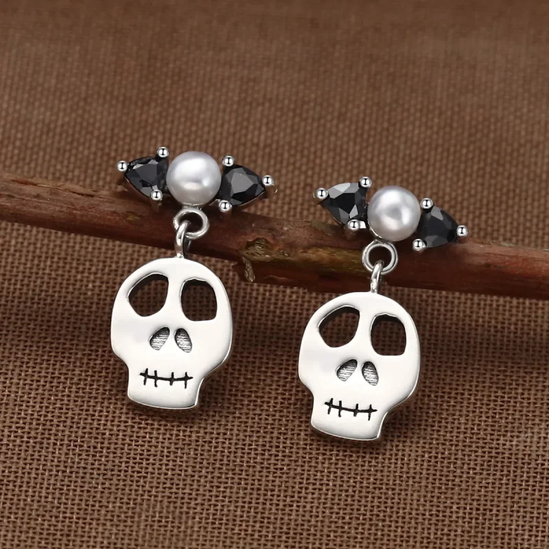 (imagine pentru) Stilul Pandora, Cercei dangle argintii cu cranii personalizate - VSE084 - Vizualizare 3