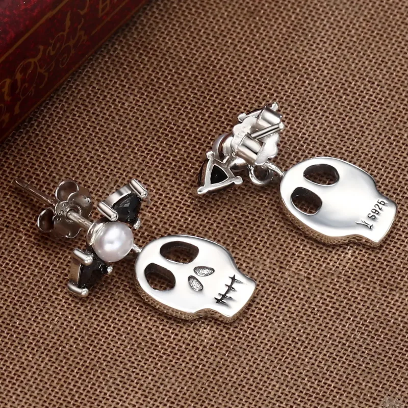 (imagine pentru) Stilul Pandora, Cercei dangle argintii cu cranii personalizate - VSE084 - Vizualizare 5