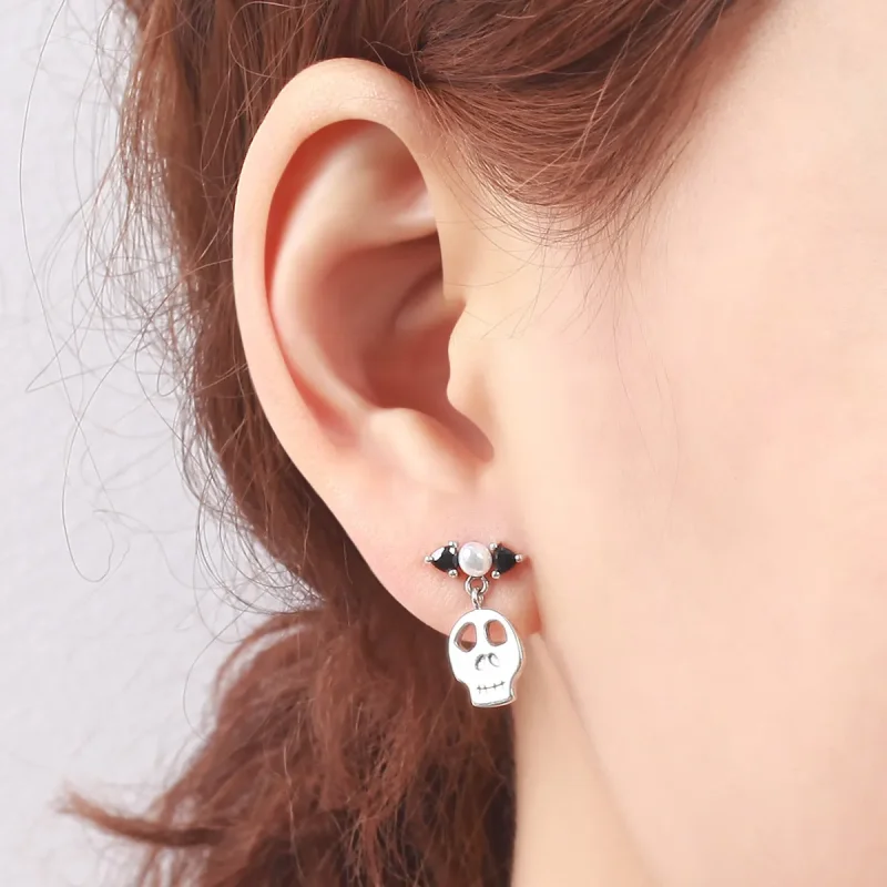 (imagine pentru) Stilul Pandora, Cercei dangle argintii cu cranii personalizate - VSE084 - Vizualizare 6