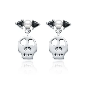 (imagine pentru) Stilul Pandora, Cercei dangle argintii cu cranii personalizate - VSE084