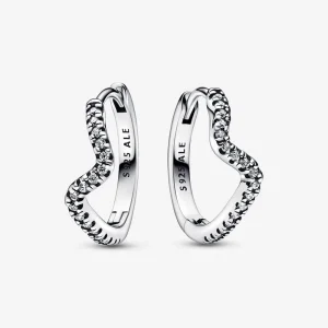 (imagine pentru) Cercei PANDORA Sparkling Wave Hoop - 292545C01