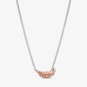 (imagine pentru) Colierul PANDORA Two-Tone Floating Curved Feather - 382575C01-45