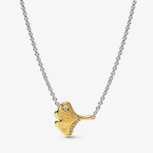 (imagine pentru) PANDORA Ginkgo argint sterlin și collier placat cu aur de 14k cu zirconiu cubic transparent - 362443C01