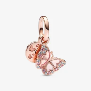 (imagine pentru) PANDORA Pendul Pandantiv Pink Butterfly & Quote - 782555C01